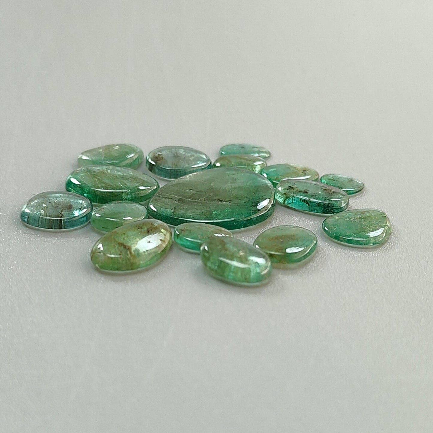 Emerald Gemstone Cabochon: Natural Untreated Unheated Emerald Fancy Shape 16pcs, 19pcs Lot for Jewelry May Birthstone