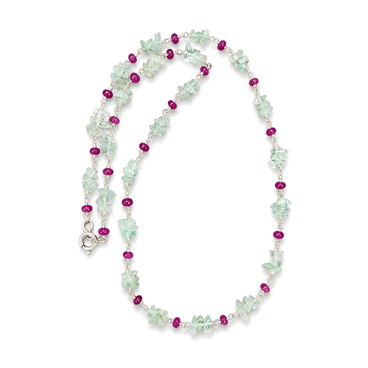 emerald, ruby beads necklace