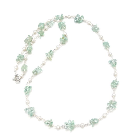 emerald peal beads silver necklace