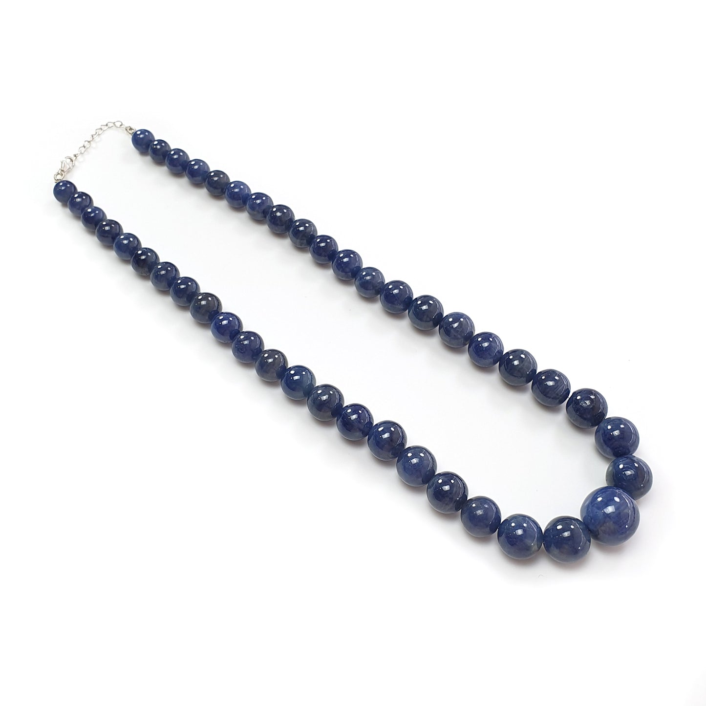 806.00cts 925 Sterling Silver Natural Blue Sapphire Gemstone Plain Round Beads 9mm-18mm 20"