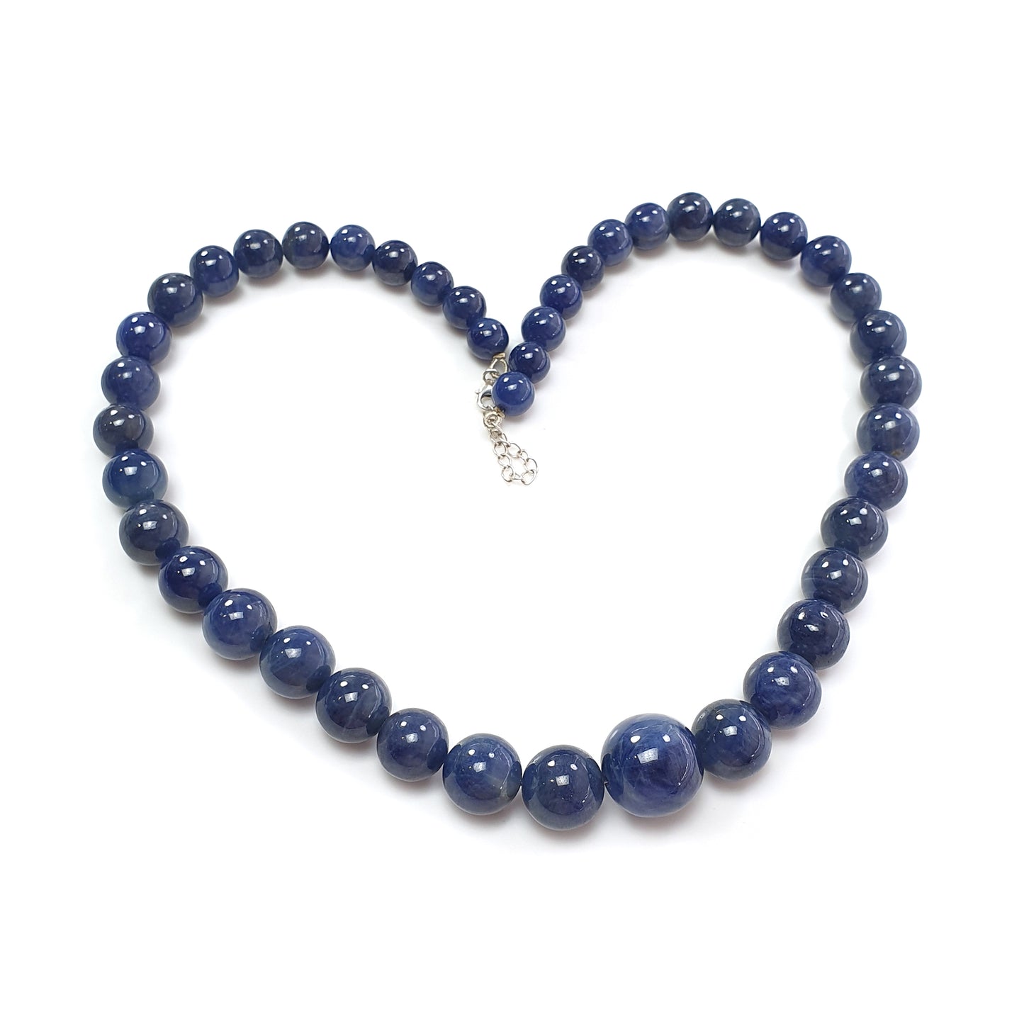 806.00cts 925 Sterling Silver Natural Blue Sapphire Gemstone Plain Round Beads 9mm-18mm 20"