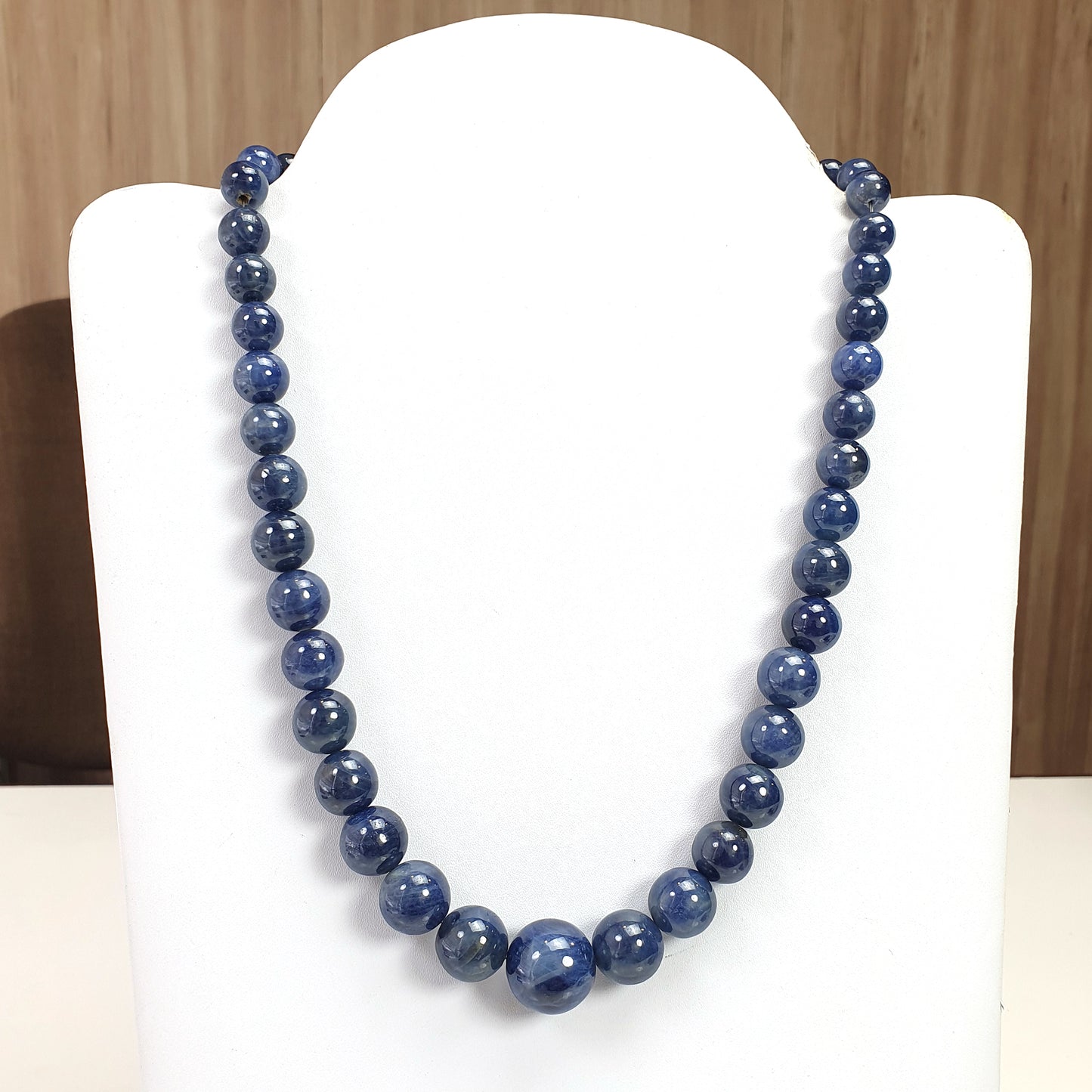 806.00cts 925 Sterling Silver Natural Blue Sapphire Gemstone Plain Round Beads 9mm-18mm 20"