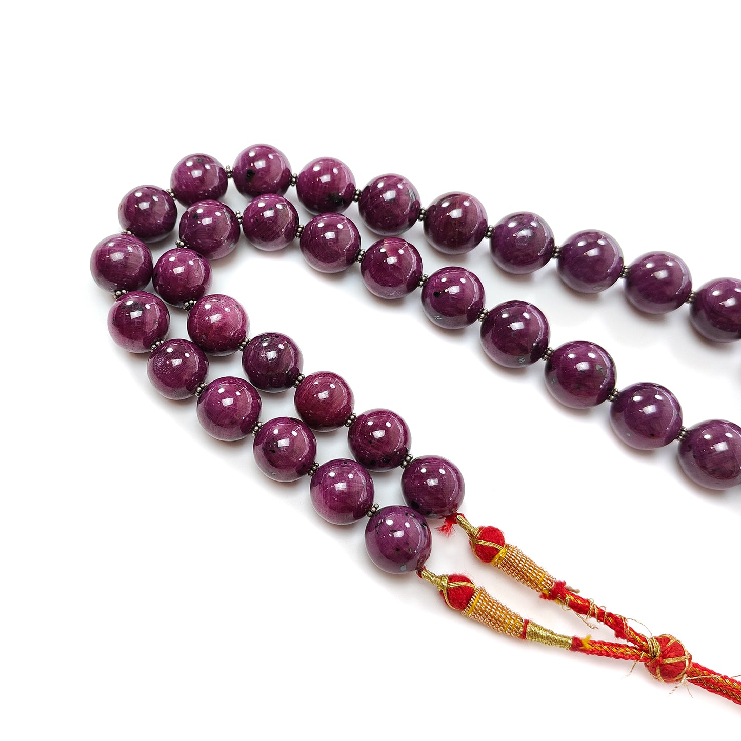 Ruby Gemstone Beads Necklace : 390.26gms Natural Silver Red Ruby Gemstone Plain Round Necklace 15mm - 23mm 25"