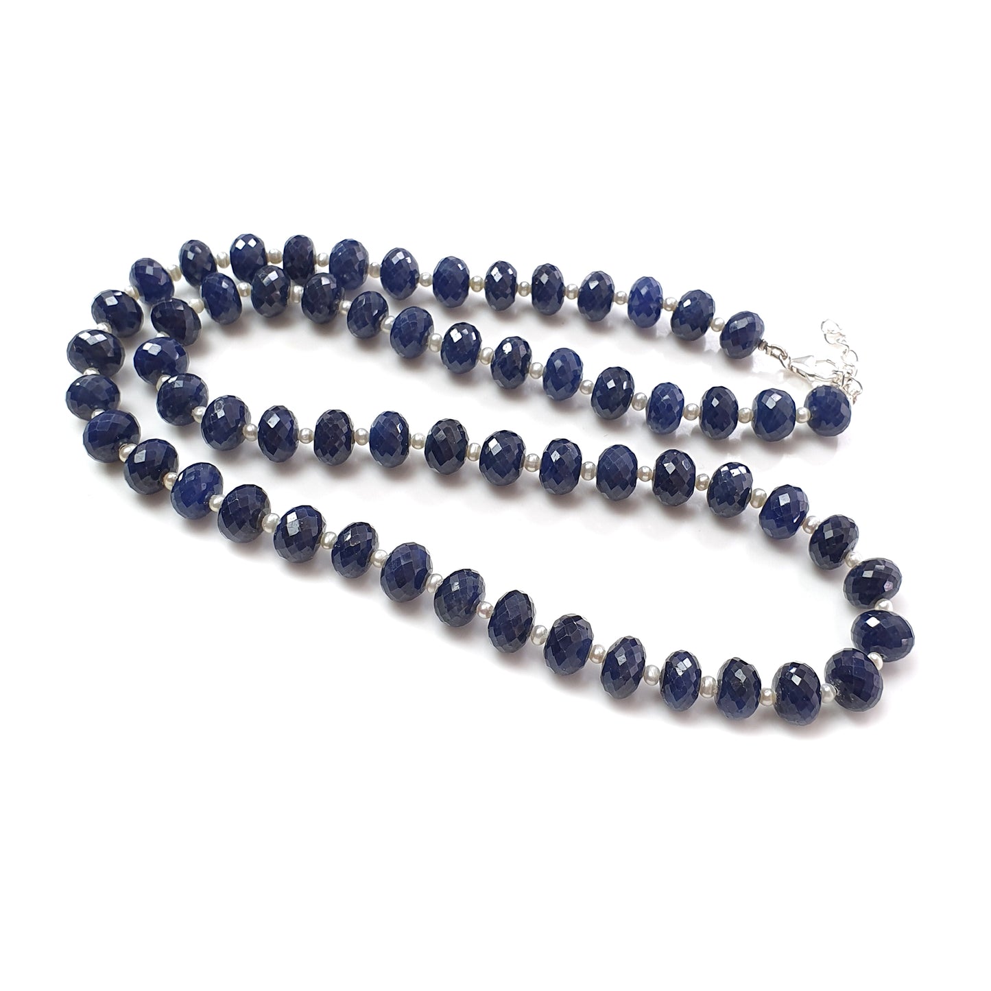 Blue Sapphire Faceted Beads Necklace : 481.40cts 925 Sterling Silver Natural Untreated Blue Sapphire Gemstone  Rondelle Beads 10mm 23"