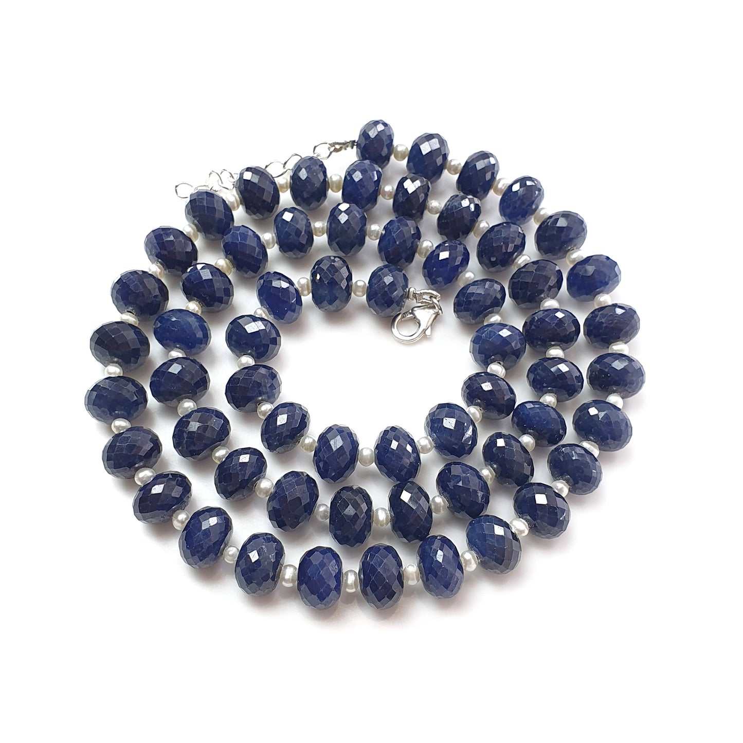 Blue Sapphire Faceted Beads Necklace : 481.40cts 925 Sterling Silver Natural Untreated Blue Sapphire Gemstone  Rondelle Beads 10mm 23"
