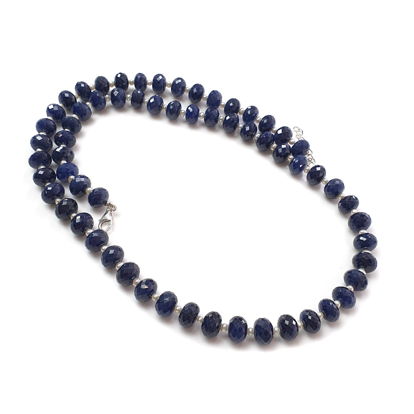 Blue Sapphire Faceted Beads Necklace : 481.40cts 925 Sterling Silver Natural Untreated Blue Sapphire Gemstone  Rondelle Beads 10mm 23"