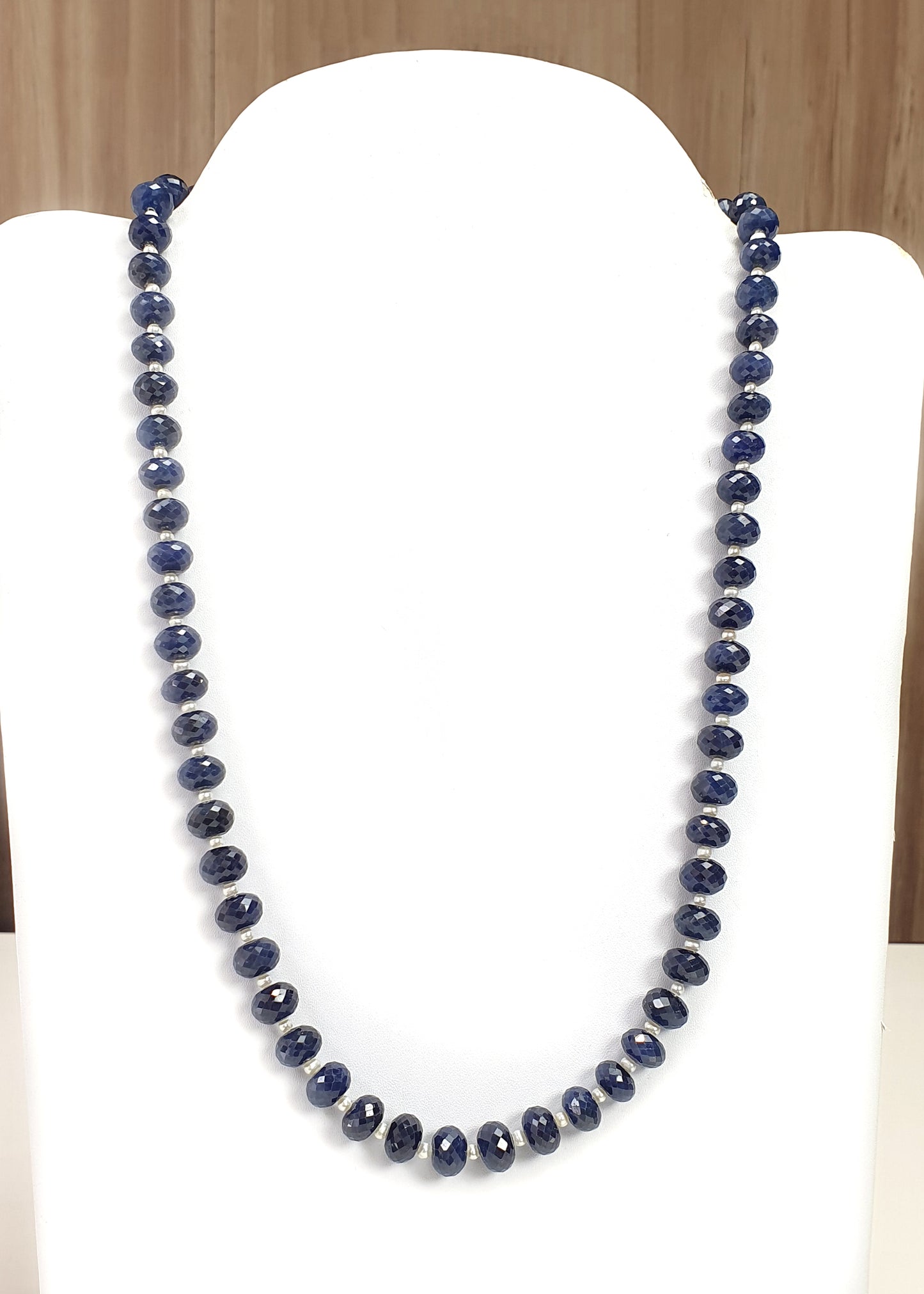Blue Sapphire Faceted Beads Necklace : 481.40cts 925 Sterling Silver Natural Untreated Blue Sapphire Gemstone  Rondelle Beads 10mm 23"