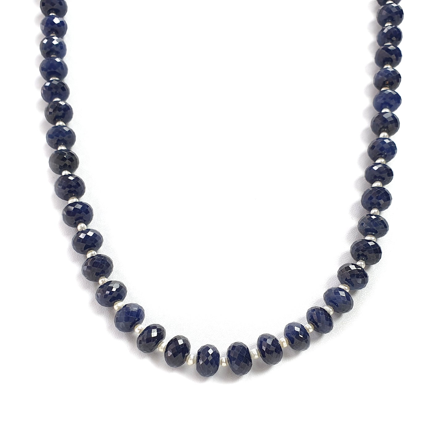 Blue Sapphire Faceted Beads Necklace : 481.40cts 925 Sterling Silver Natural Untreated Blue Sapphire Gemstone  Rondelle Beads 10mm 23"