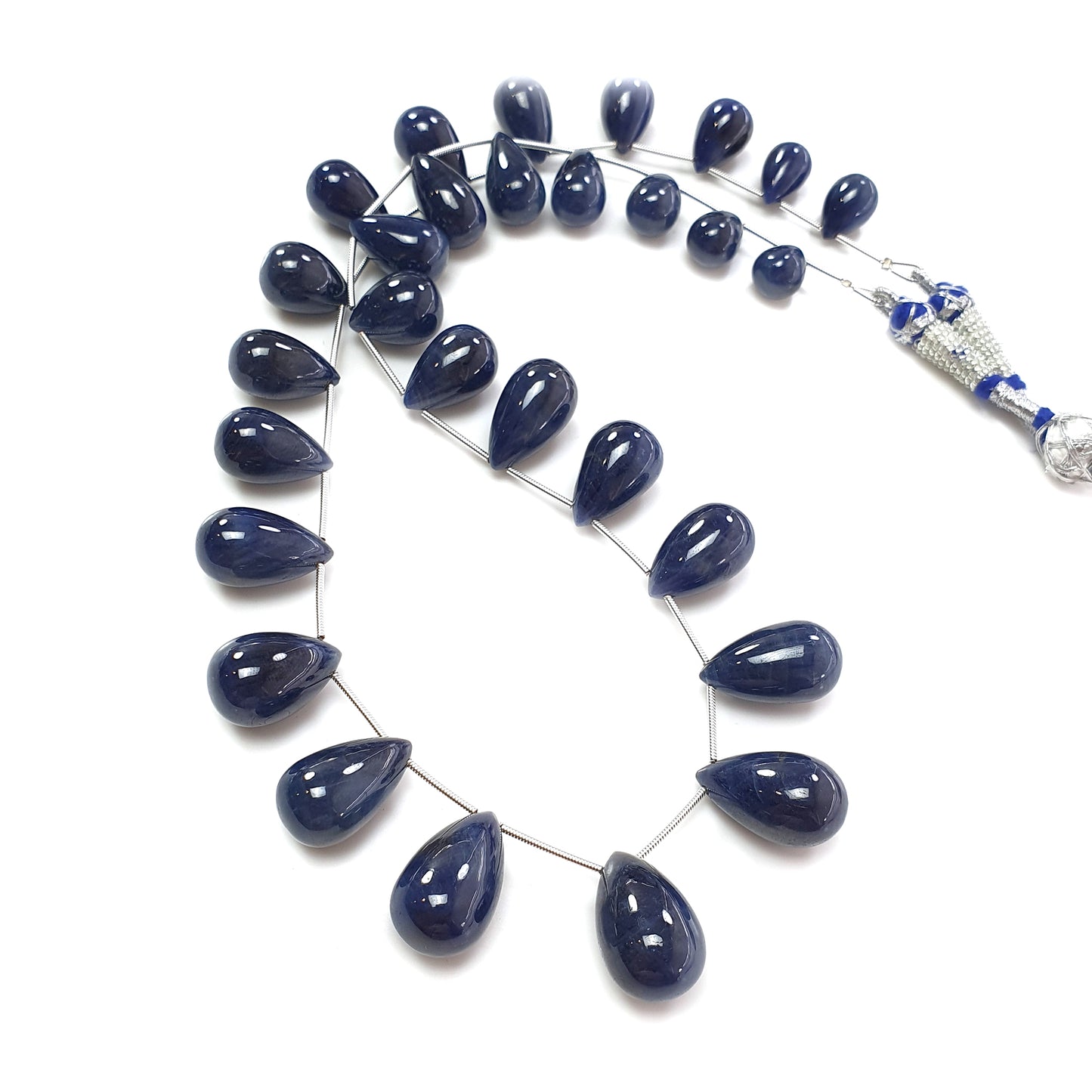 Blue Sapphire Plain Beads Necklace : 649.80cts Natural Sapphire Gemstone Plain Teardrop Beads Necklace 14mm - 22.5mm 20"