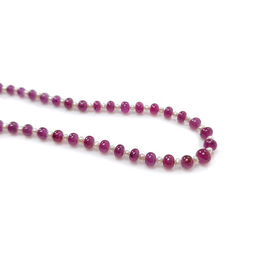 Ruby & White pearl round beads necklace