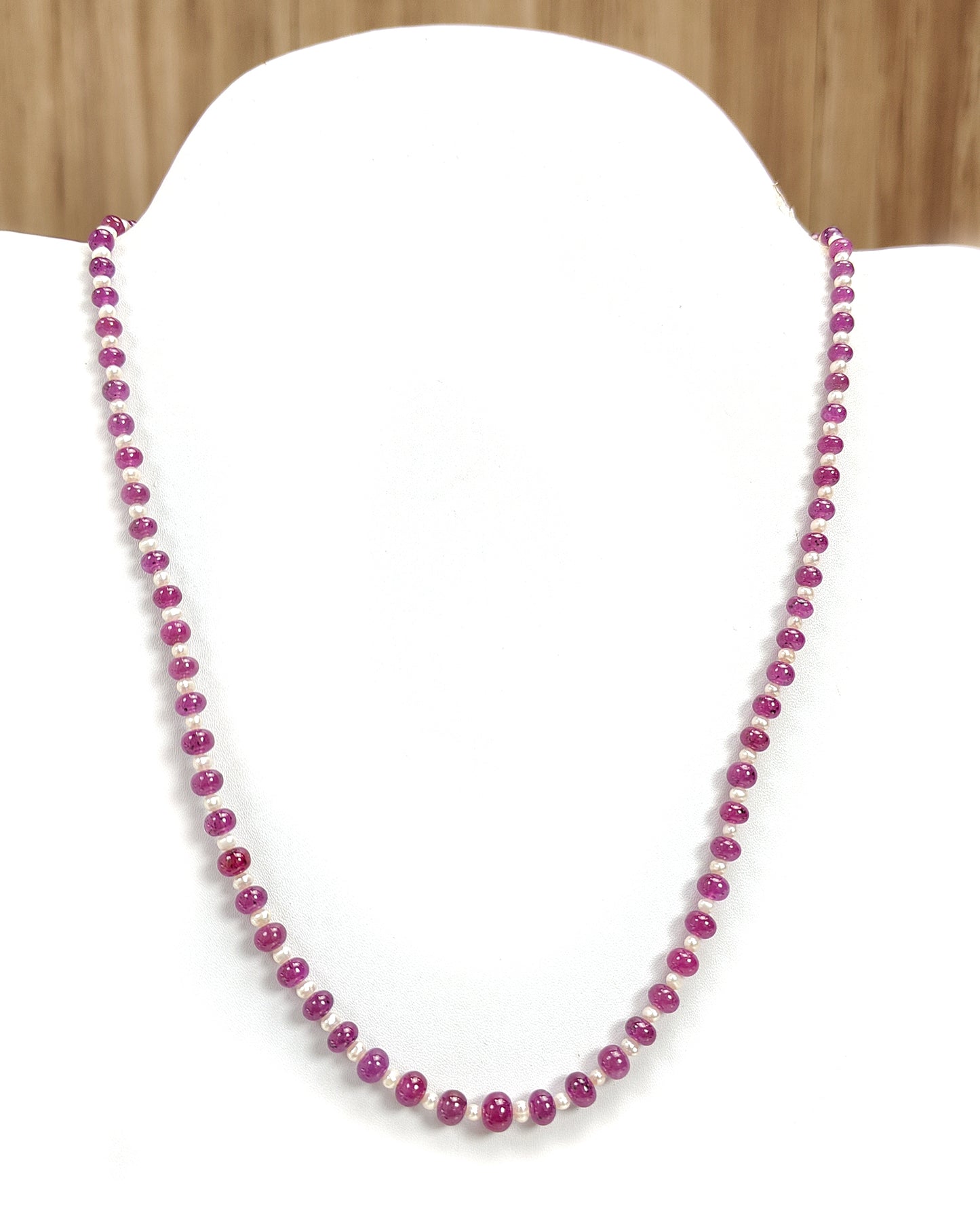 Ruby & White Pearl Gemstone Beads Necklace: 108.75cts 925 Sterling Silver Natural Red Ruby Plain Rondelle Necklace 3mm*4mm - 6.5mm 19"