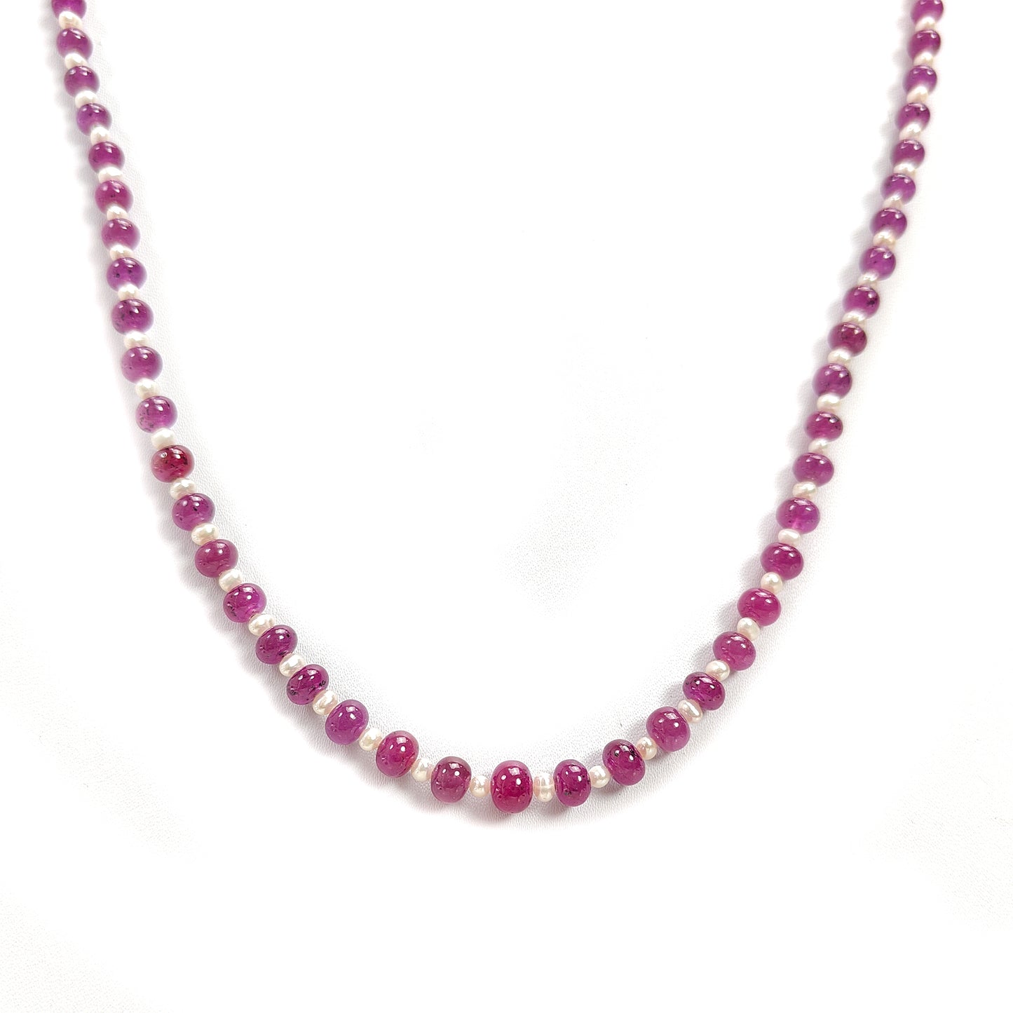 Ruby & White Pearl Gemstone Beads Necklace: 108.75cts 925 Sterling Silver Natural Red Ruby Plain Rondelle Necklace 3mm*4mm - 6.5mm 19"