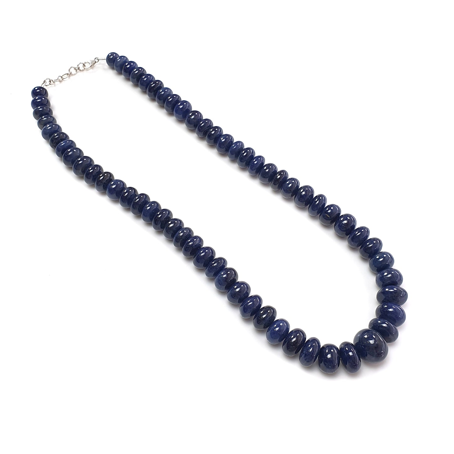 Blue Sapphire Plain Beads Necklace : 1247.50cts 925 Sterling Silver Natural Untreated Blue Sapphire Rondelle Beads 10mm - 19mm 22"