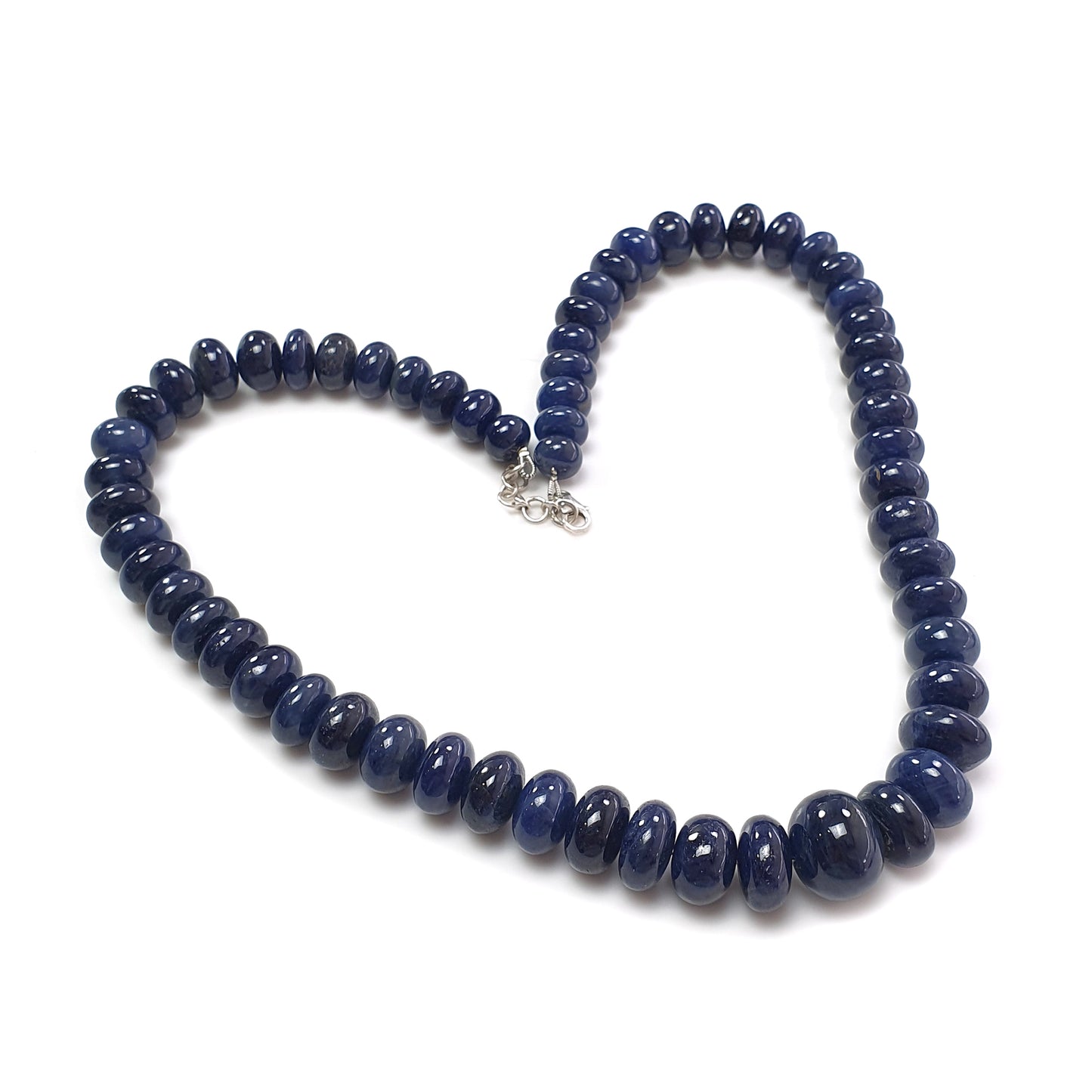 Blue Sapphire Plain Beads Necklace : 1247.50cts 925 Sterling Silver Natural Untreated Blue Sapphire Rondelle Beads 10mm - 19mm 22"