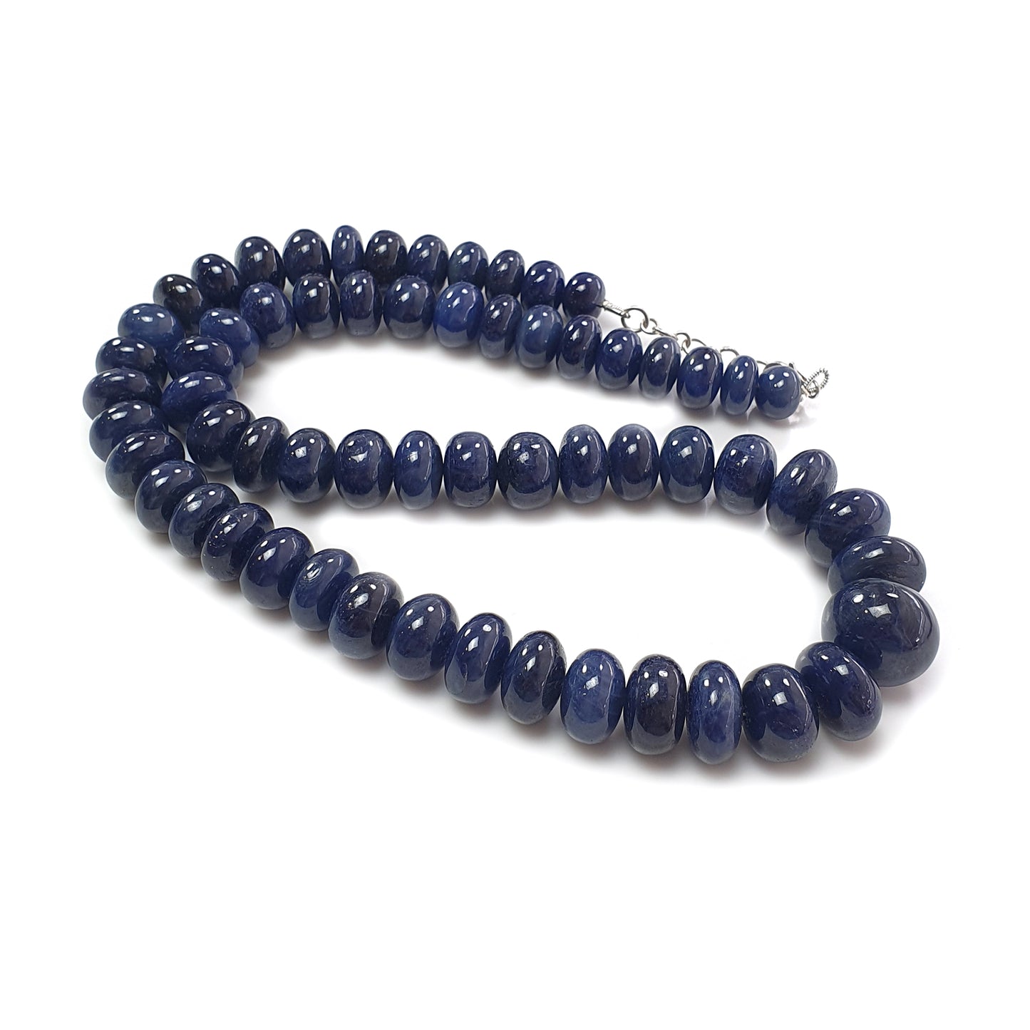 Blue Sapphire Plain Beads Necklace : 1247.50cts 925 Sterling Silver Natural Untreated Blue Sapphire Rondelle Beads 10mm - 19mm 22"