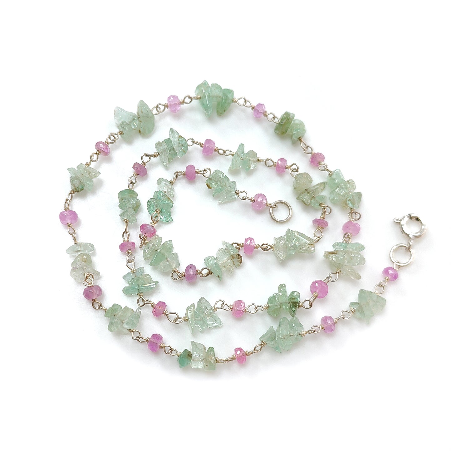 emerald, pink sapphire fancy & round necklace