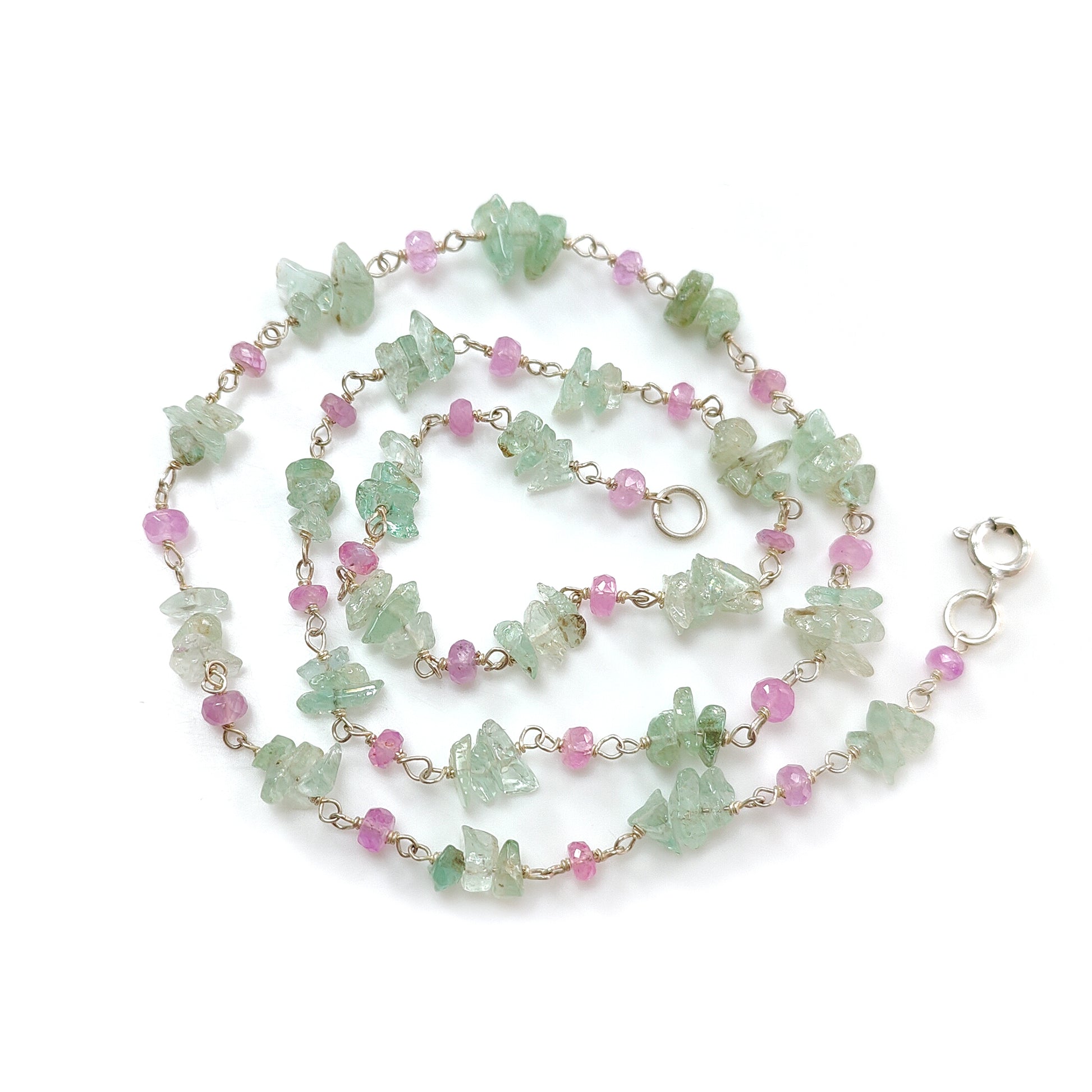 emerald, pink sapphire fancy & round necklace