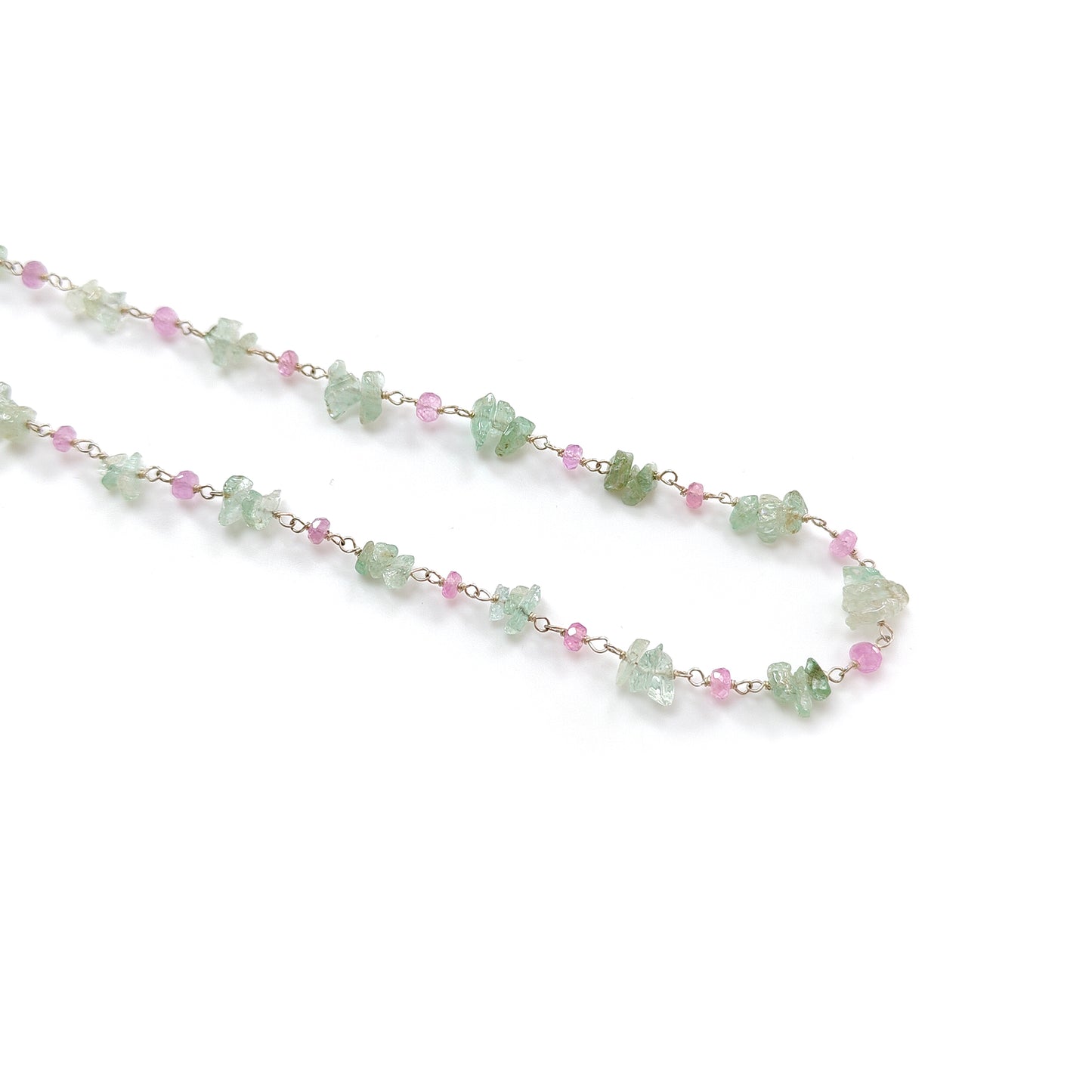Emerald, Pink Sapphire Uncut Beads Necklace: 41.40cts 925 Sterling Silver Natural Untreated Fancy & Round Shape Beads 4mm - 8mm 16"