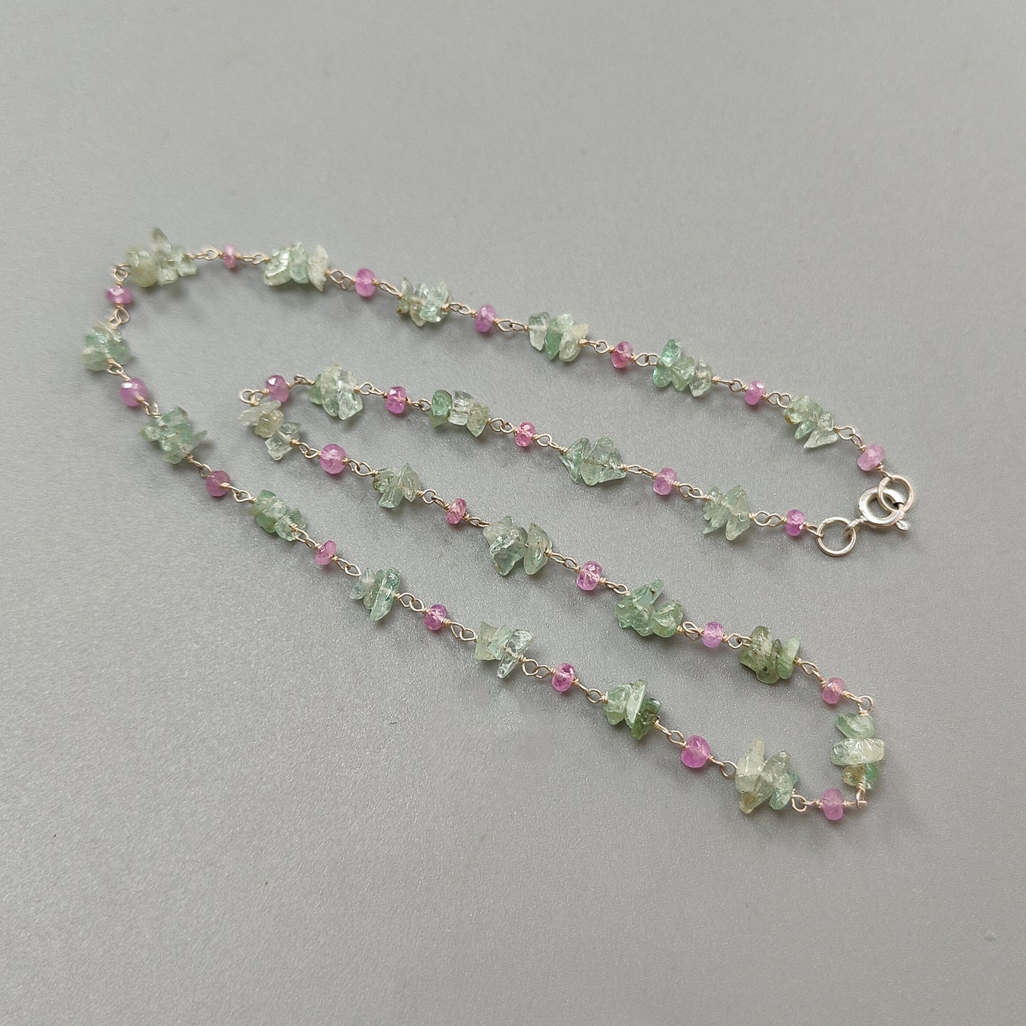 Necklace with green and pink beads