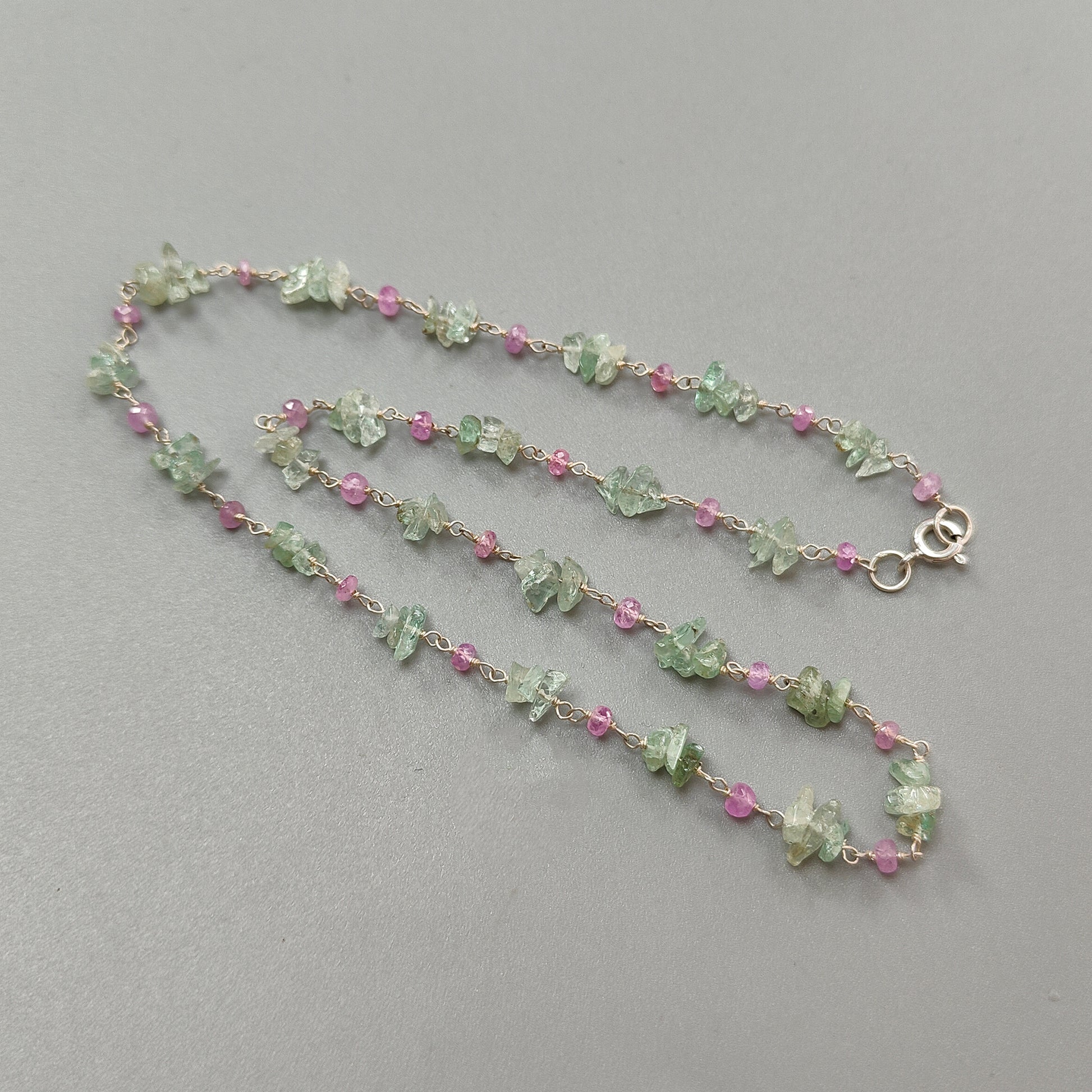 Necklace with green and pink beads