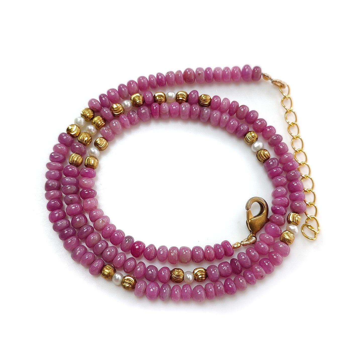 Pink Ruby Plain Brass Rondelle Necklace