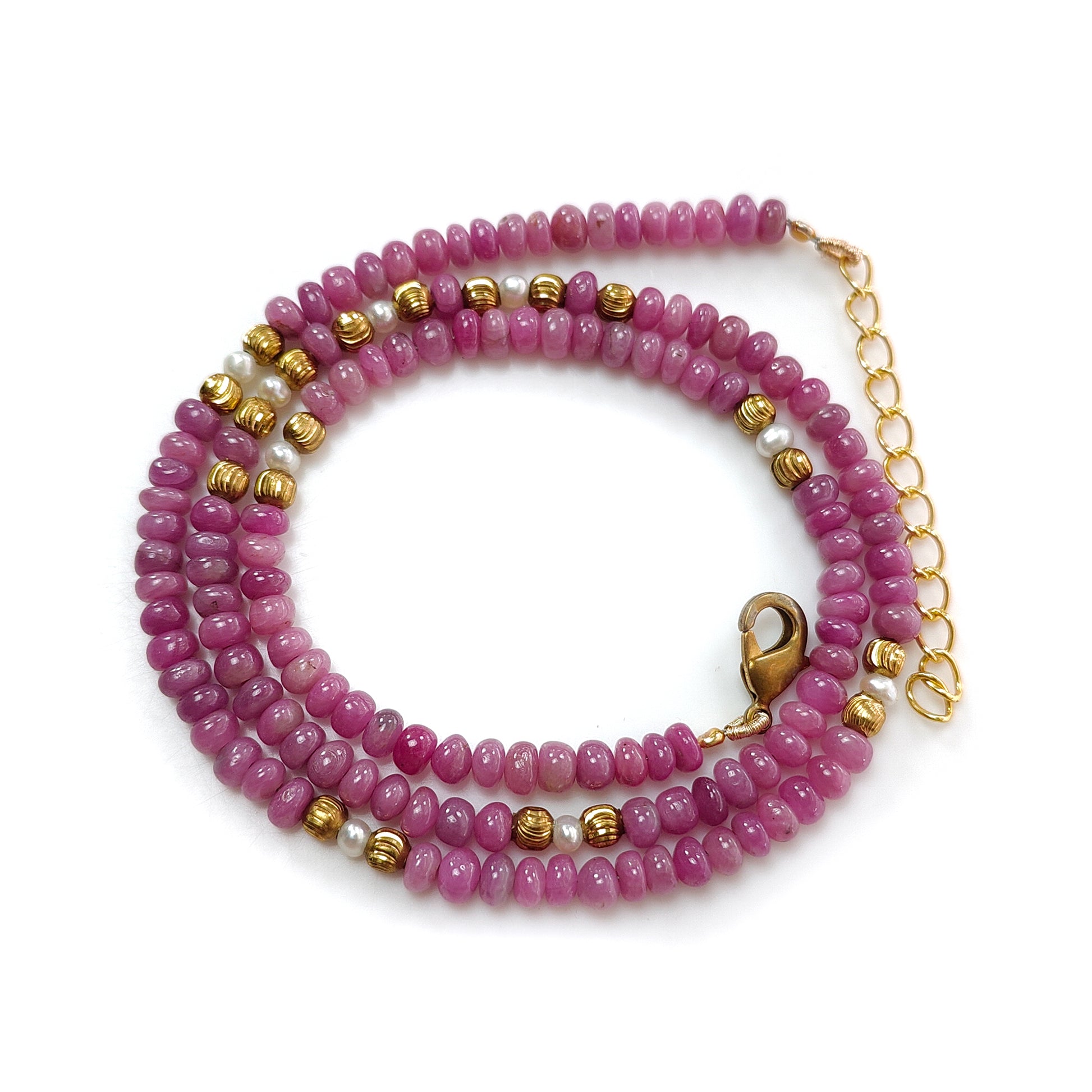Pink Ruby Plain Brass Rondelle Necklace