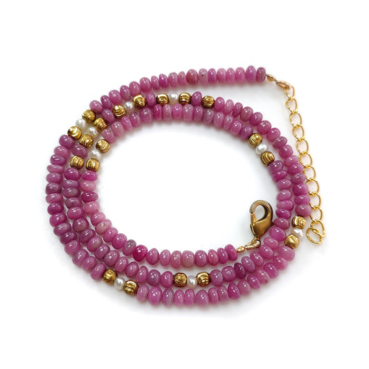 Pink Ruby Plain Brass Rondelle Necklace