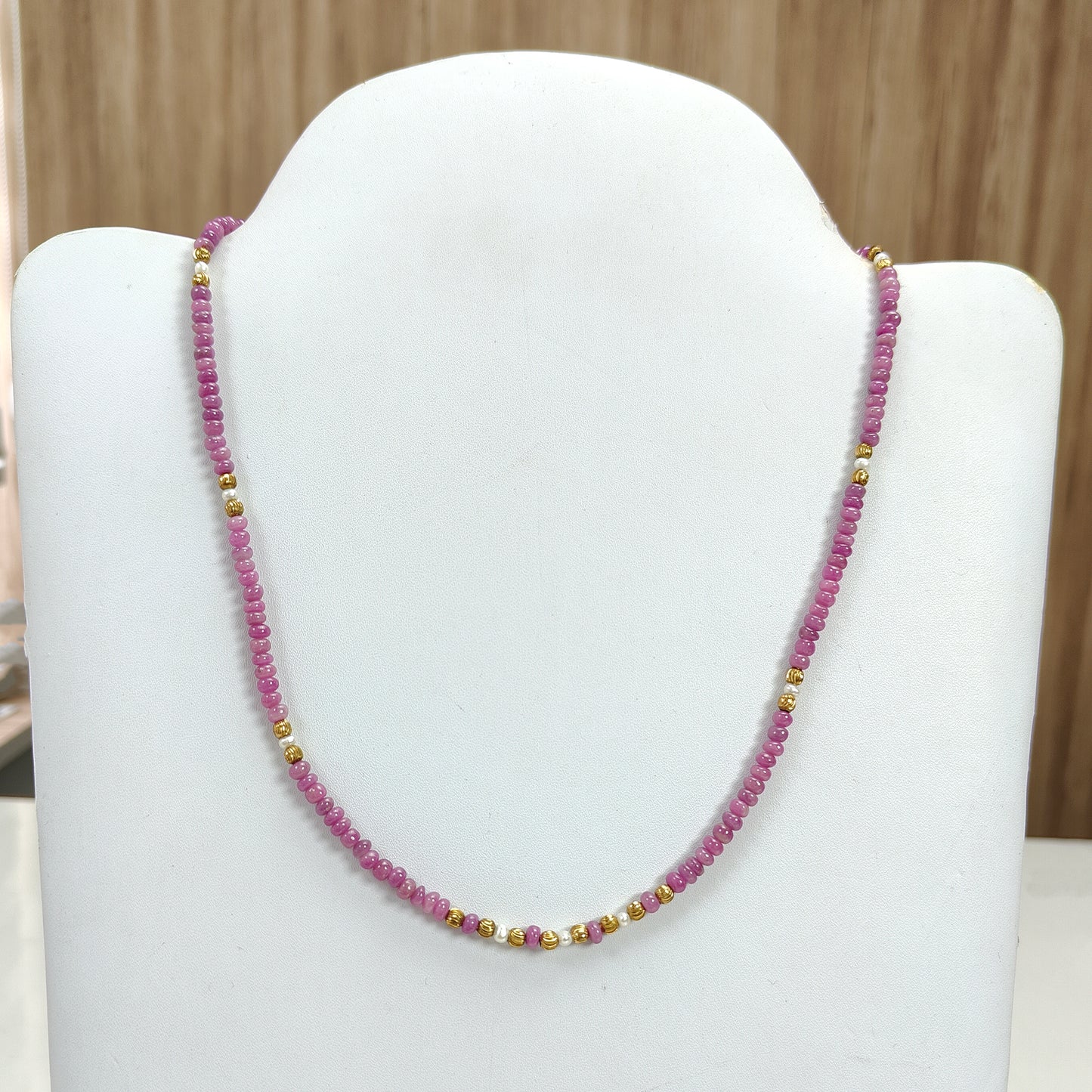 ピンクルビー真鍮ネックレス