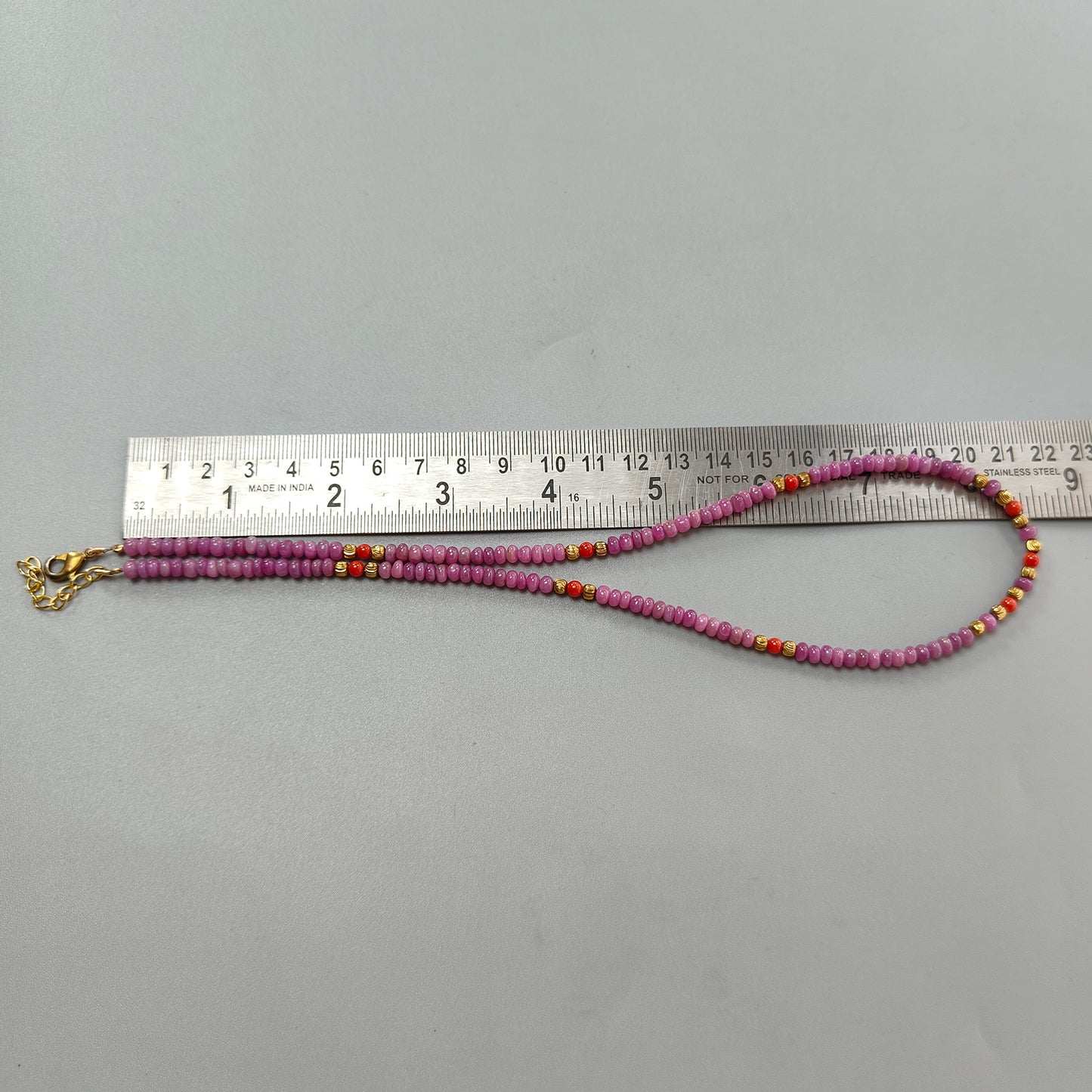 82.90cts Natural Untreated Ruby, Red Coral Plain Beads Rondelle Brass Necklace 4.5mm 17"