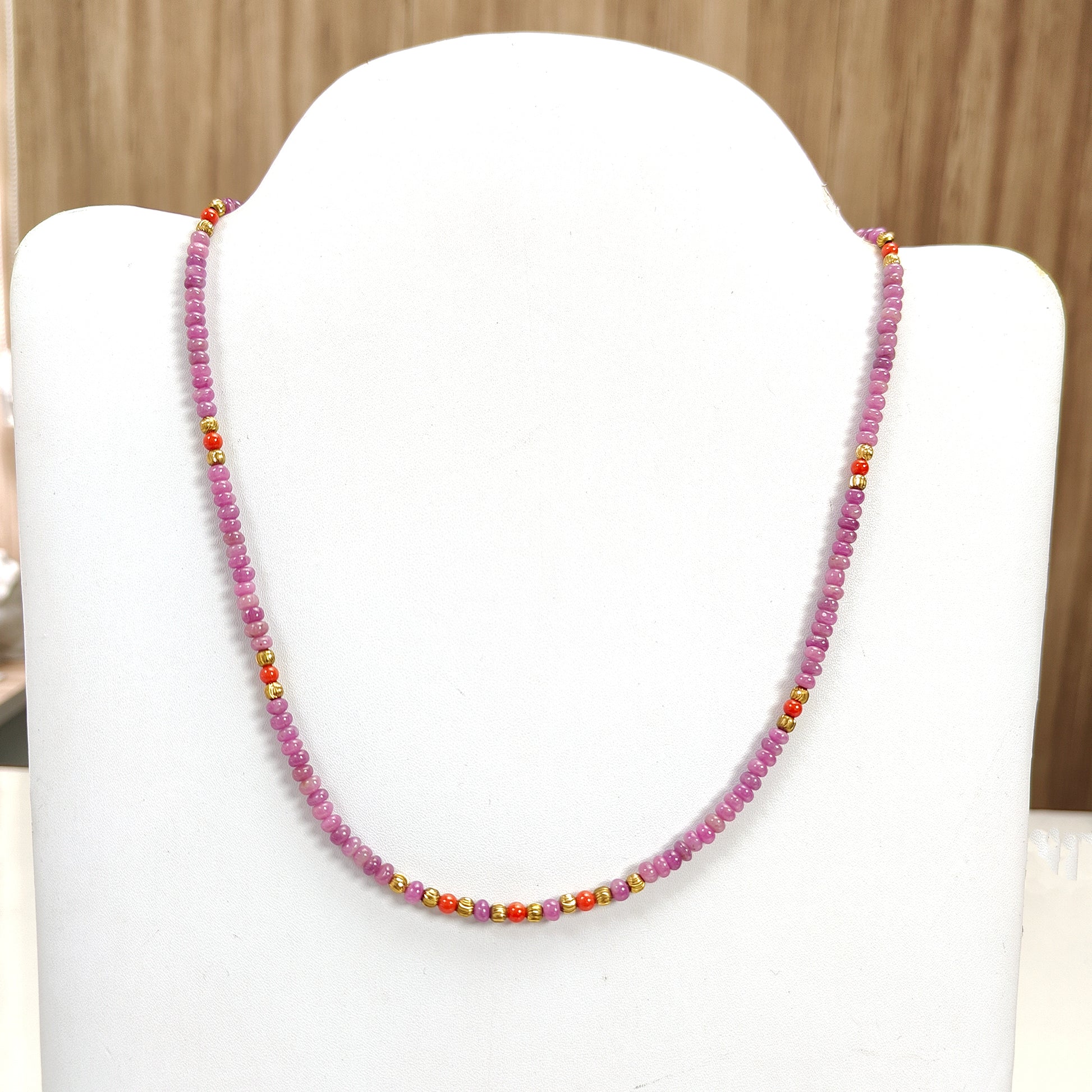 红宝石红珊瑚黄铜圆珠项链