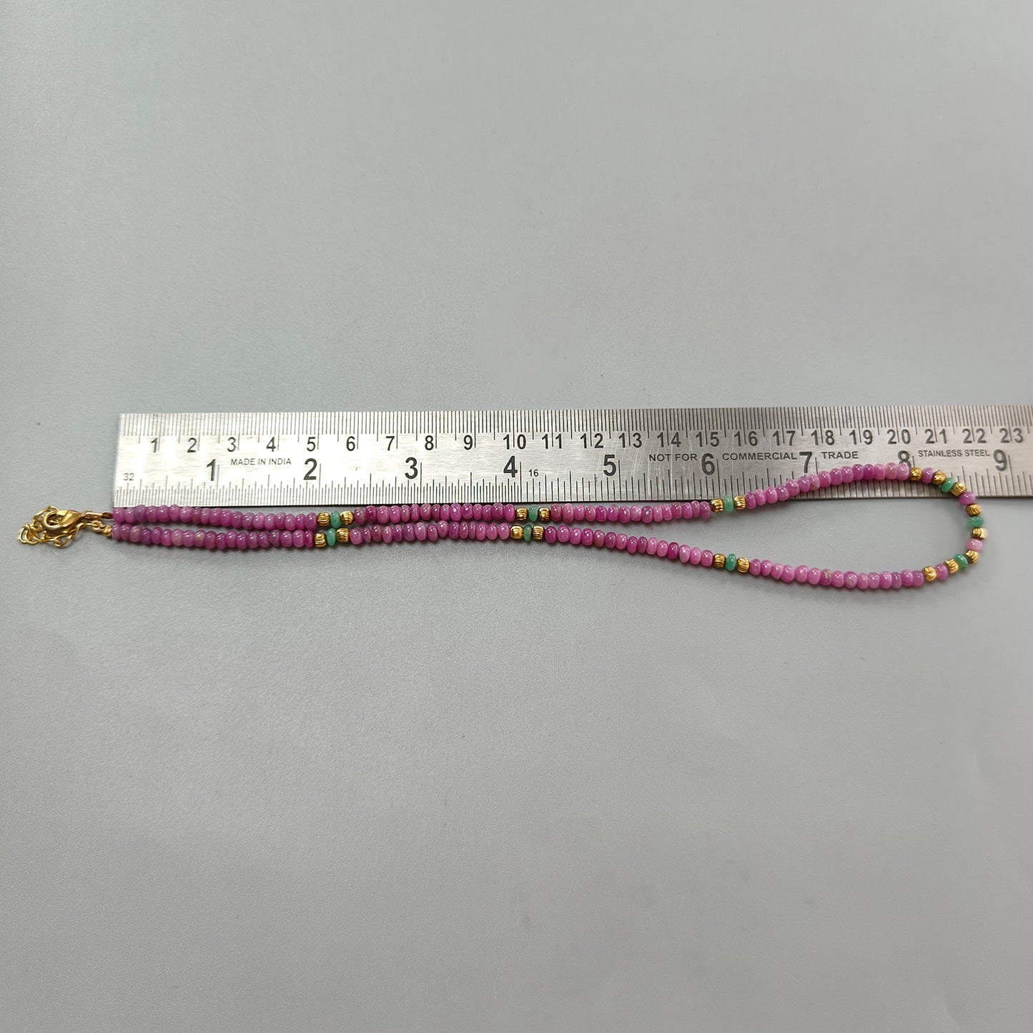84.00cts Natural Pink Ruby & Emerald Plain Rondelle Brass Necklace 4.5mm 17"
