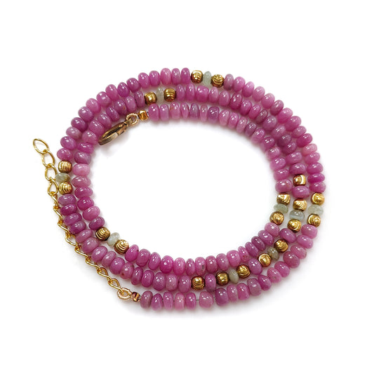 Pink Ruby & Cat's Eye Plain Rondelle Necklace