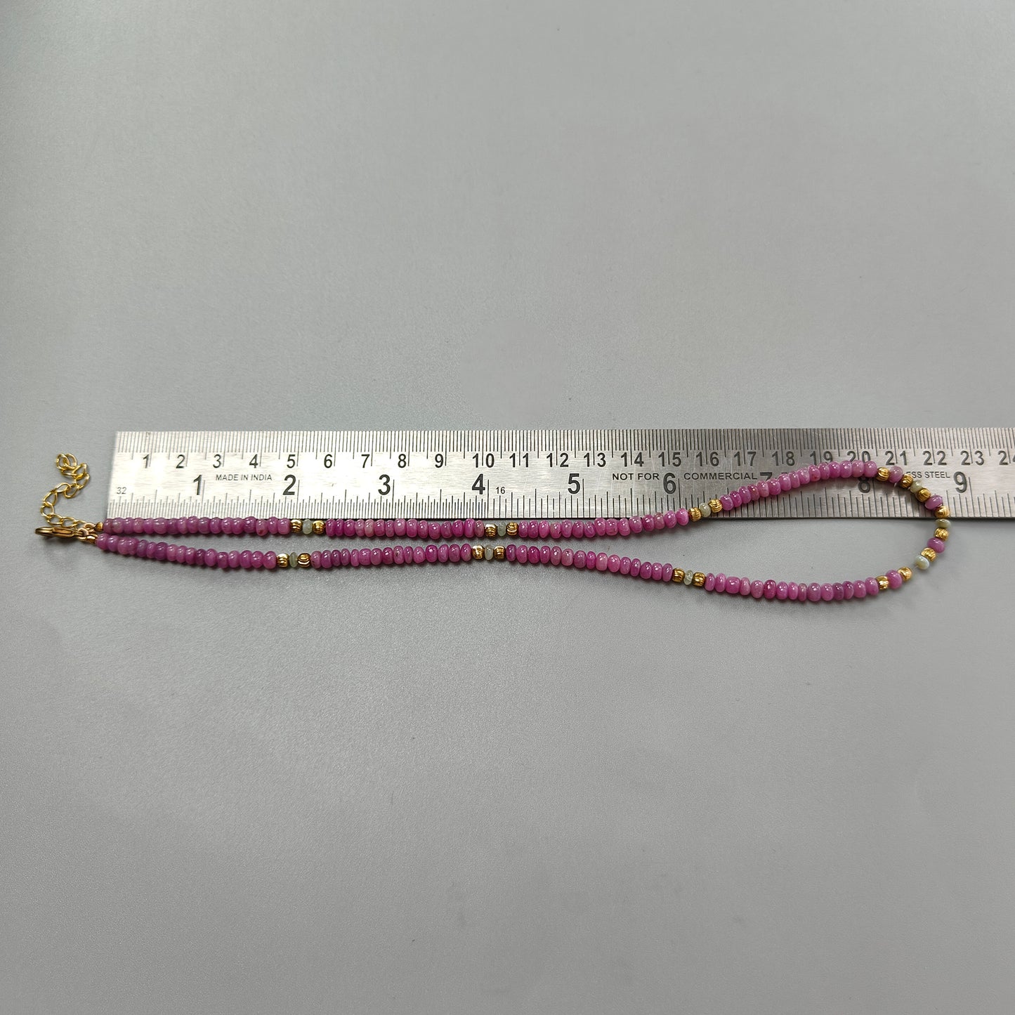 6.90cts Natural Gemstone Pink Ruby & Cat's Eye Plain Rondelle Brass Necklace 4.5mm 17"