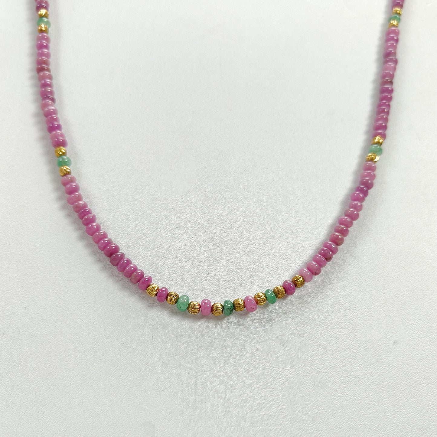 ピンクルビー＆キャッツアイプレーンロンデルネックレス