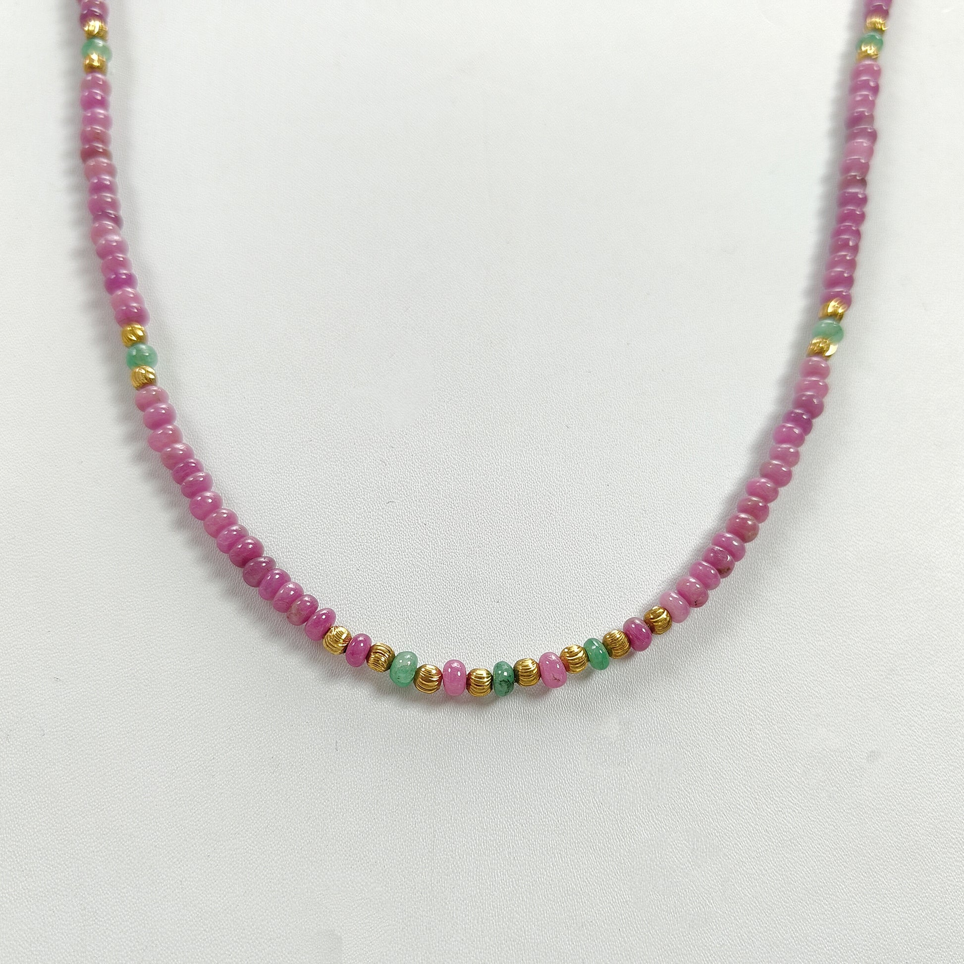 ピンクルビー＆キャッツアイプレーンロンデルネックレス