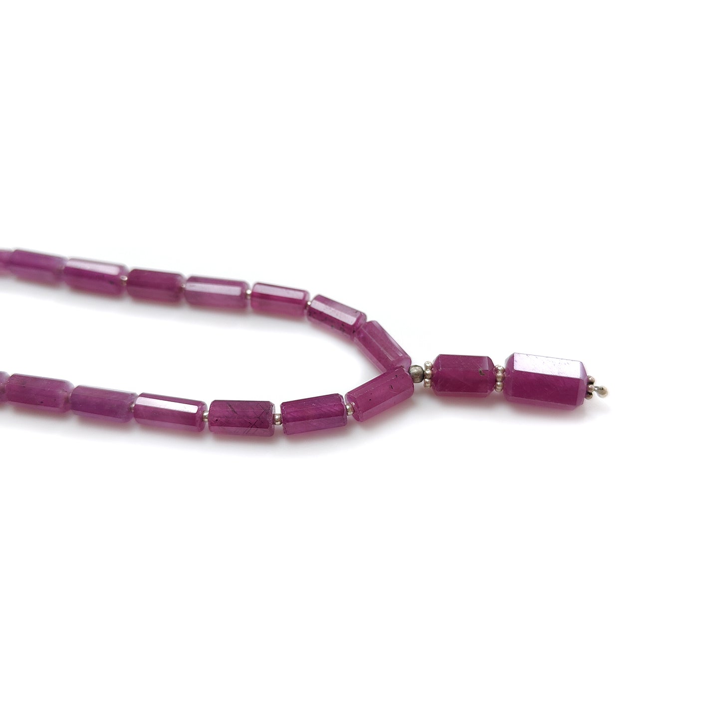 136.90cts 925 Sterling Silver Red Ruby Gemstone faceted Pencil Necklace 9mm - 11mm 20.5"