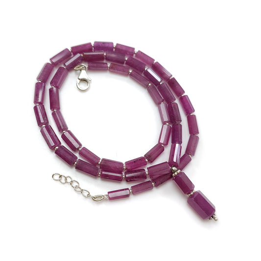 Purple Ruby Plain pencil Beads Necklace