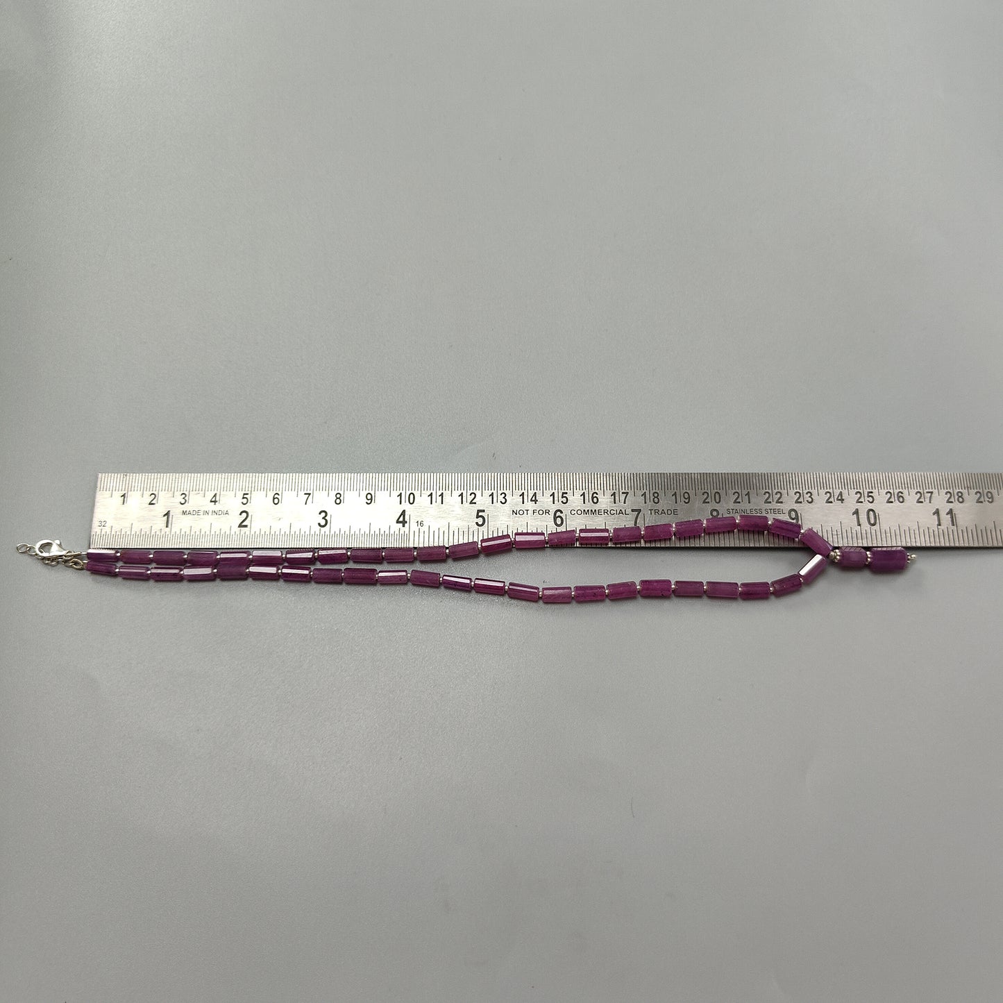 136.90cts 925 Sterling Silver Red Ruby Gemstone faceted Pencil Necklace 9mm - 11mm 20.5"