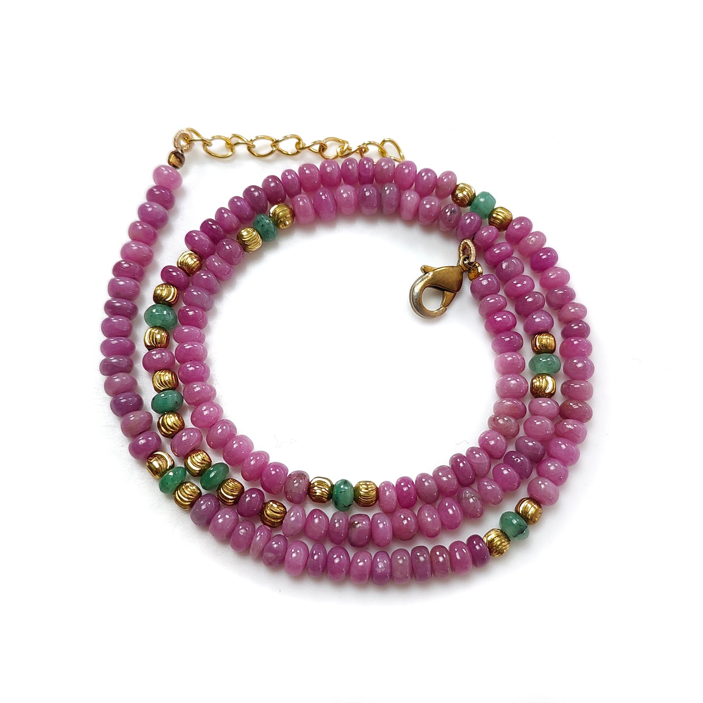Ruby & Emerald Plain Brass Necklace