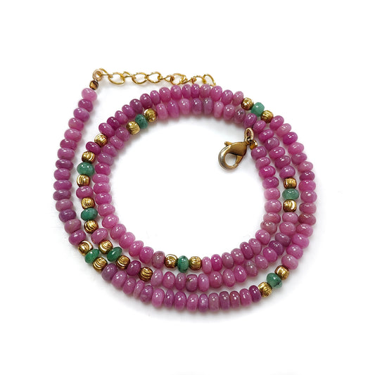 Ruby & Emerald Plain Brass Necklace