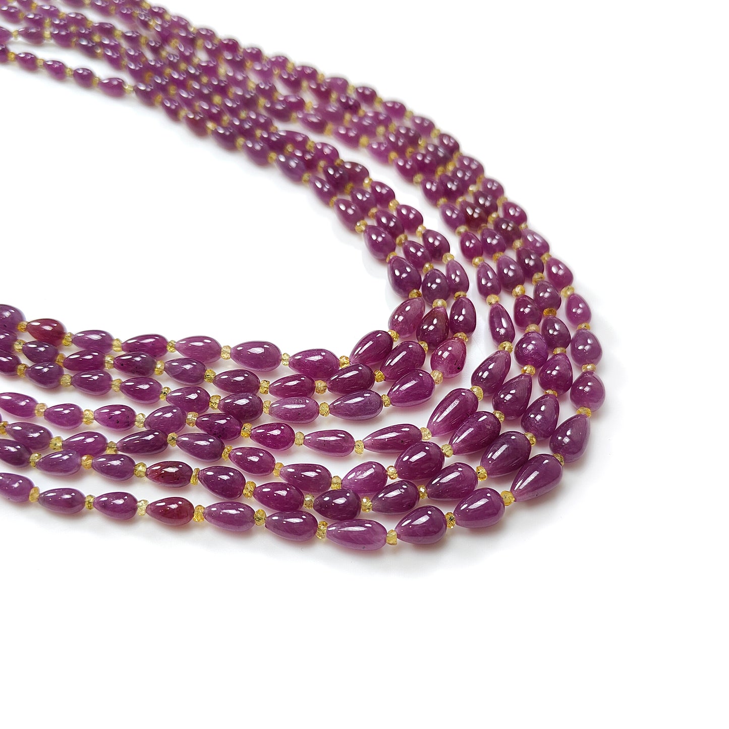 Ruby & sapphire Plain Teardrop Beads Necklace