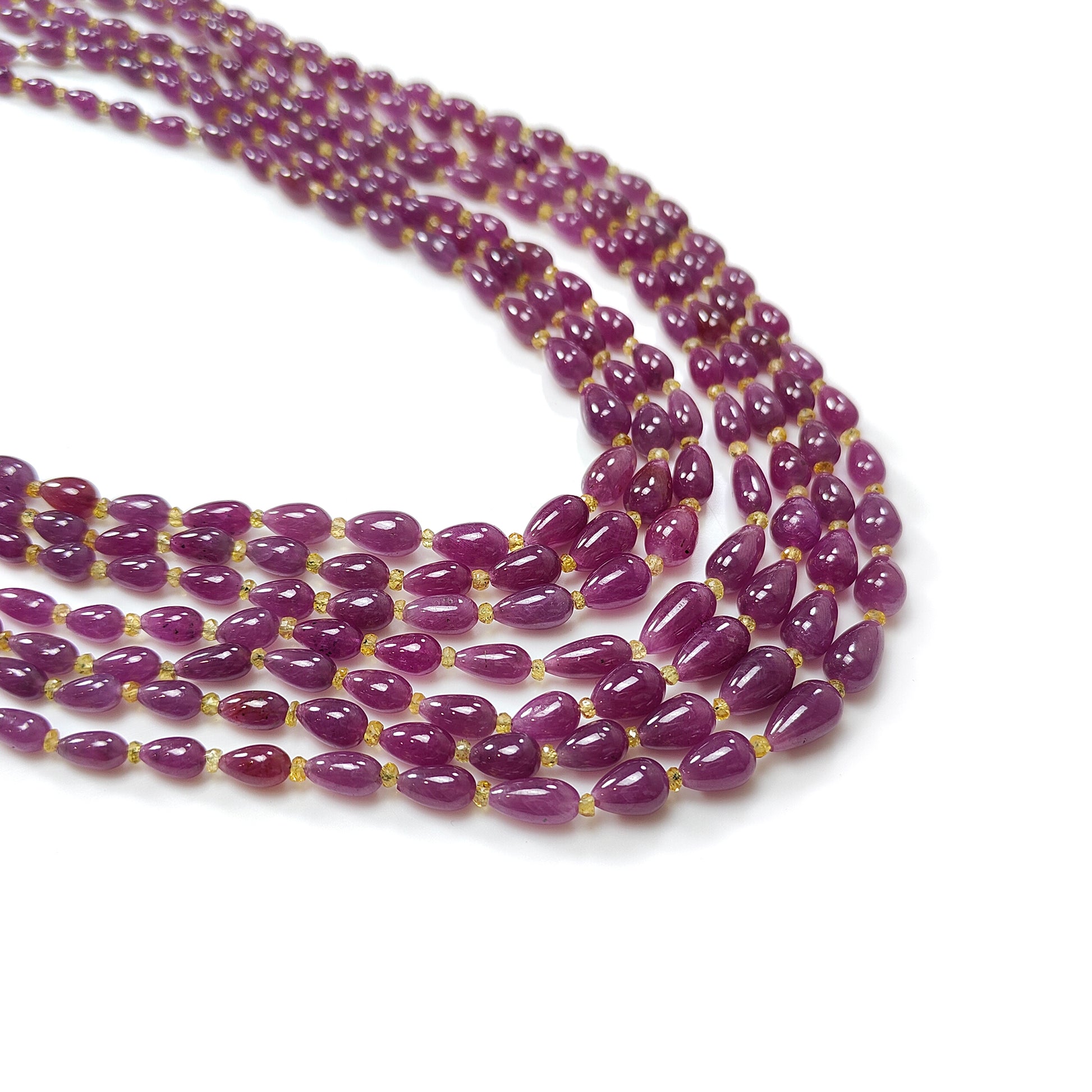 Ruby & sapphire Plain Teardrop Beads Necklace