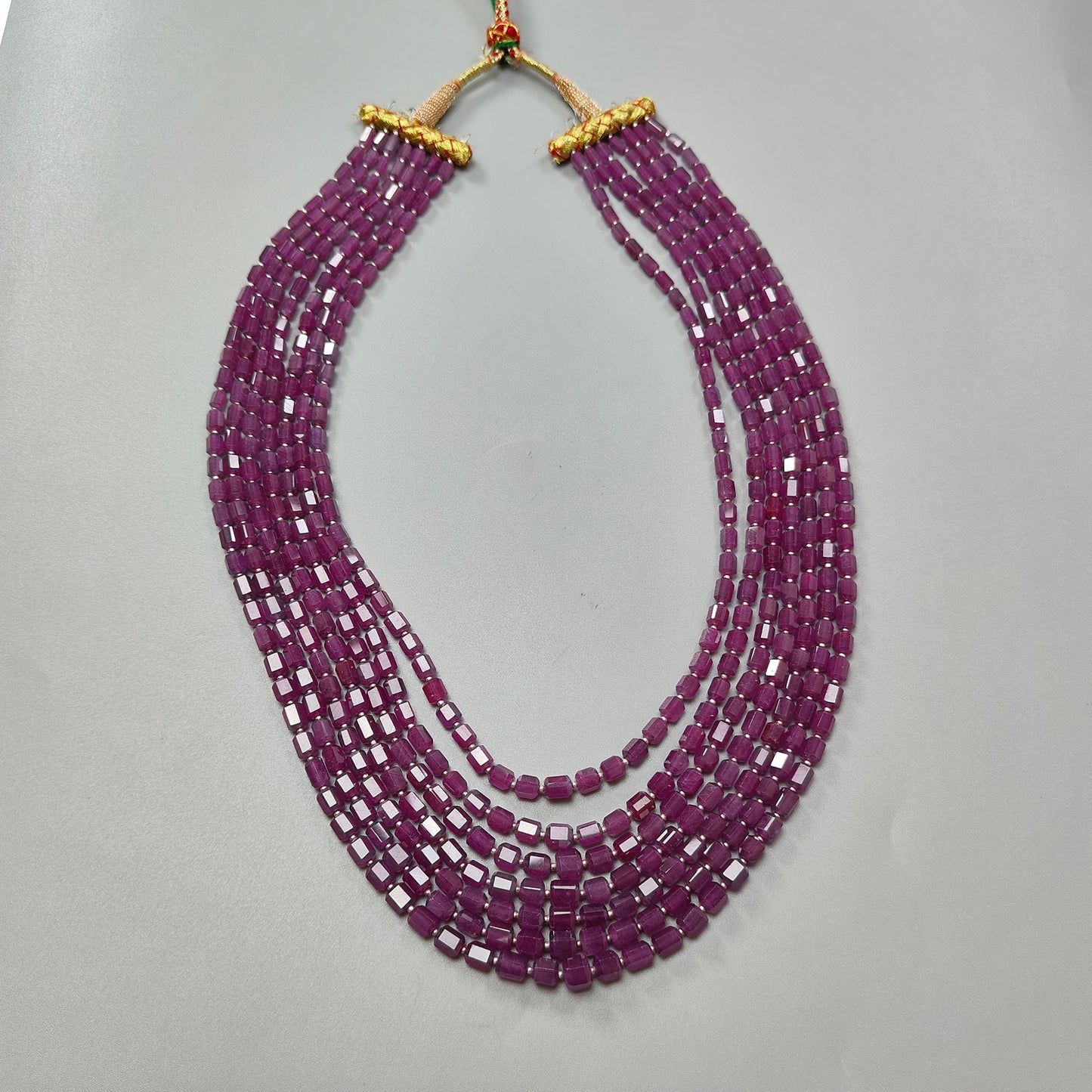 968.00cts Ruby Faceted Pencil Beads Natural Untreated Necklace 6mm - 7mm 24"
