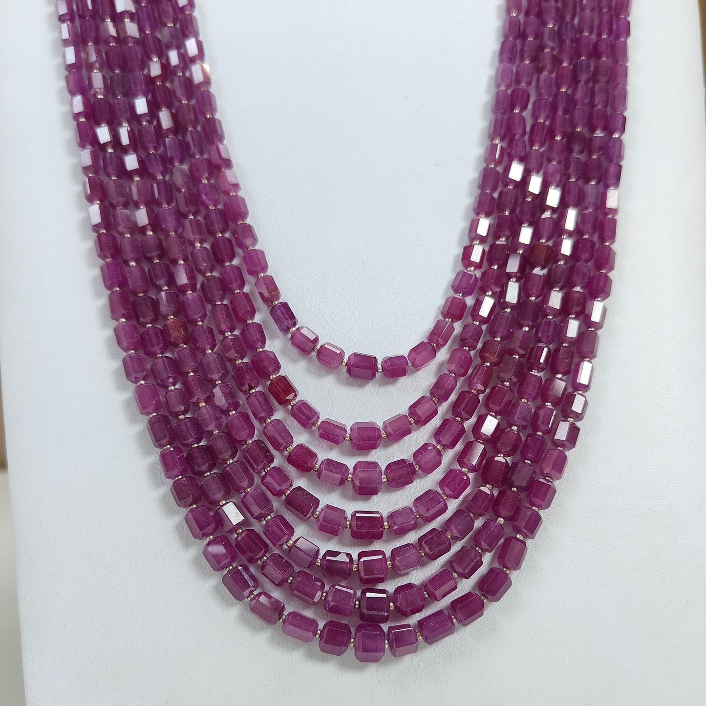 968.00cts Ruby Faceted Pencil Beads Natural Untreated Necklace 6mm - 7mm 24"
