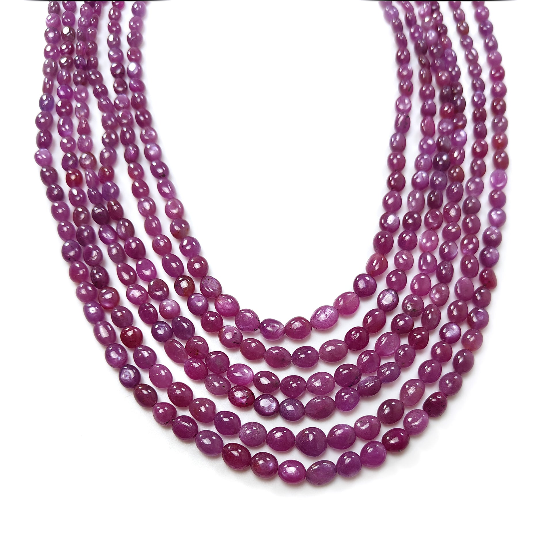 Collana con perle ovali semplici color rubino