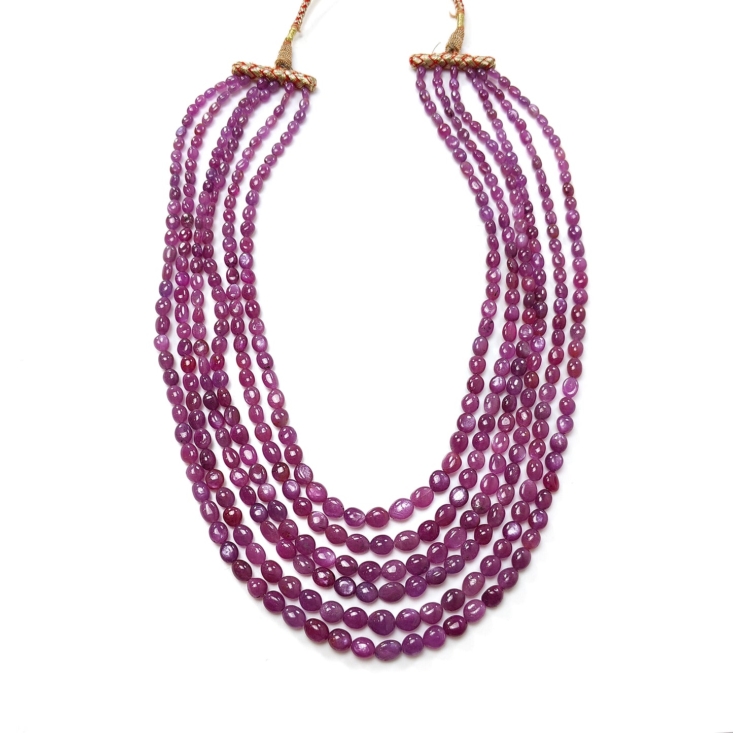 Rubin-Halskette mit ovalen Perlen