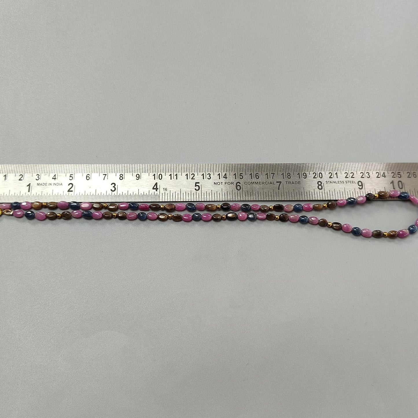 Multi Sapphire Gemstone Beads Necklace: 92.00cts Natural Untreated Unheated Sapphire Plain Oval Brass Necklace 6*4mm - 7*5mm 21"
