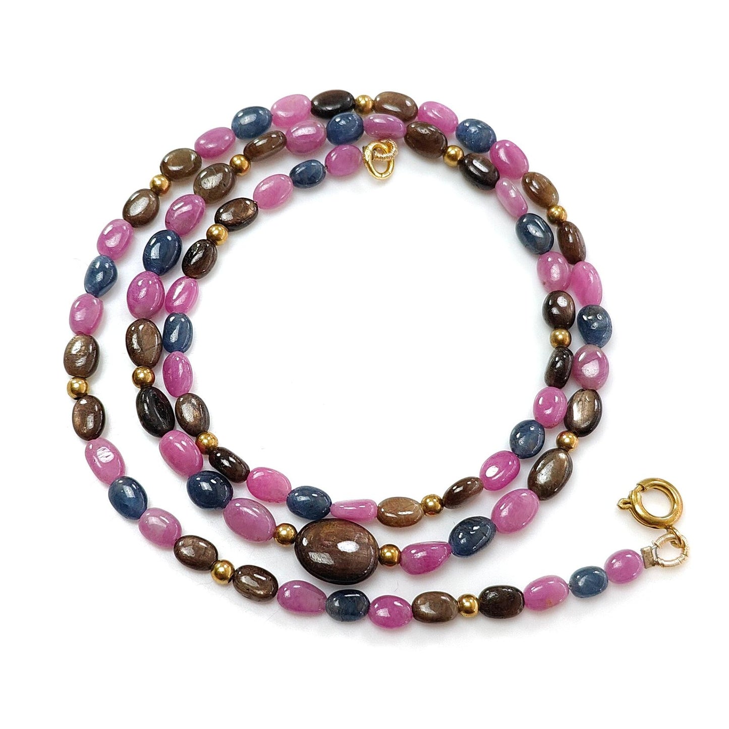 Multi Sapphire Gemstone Beads Necklace: 84.00cts (Approx) Natural Untreated Unheated Sapphire Plain Oval Brass Necklace 6*4mm - 7*5mm 20"