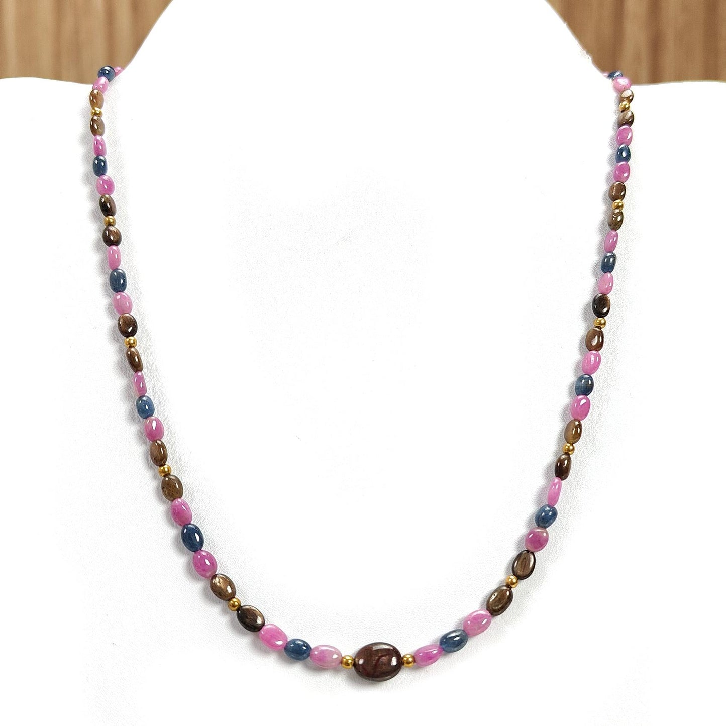 Multi Sapphire Gemstone Beads Necklace: 84.00cts (Approx) Natural Untreated Unheated Sapphire Plain Oval Brass Necklace 6*4mm - 7*5mm 20"