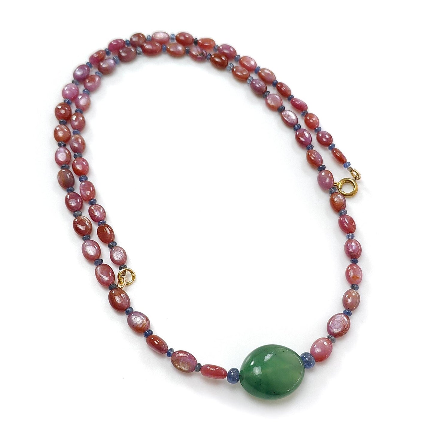 Pink Sapphire Beads Necklace: 126.60cts Natural Untreated Pink, Blue Sapphire & Green Quartz Gemstone Plain Oval Necklace 7*5mm - 8*6mm, 21"